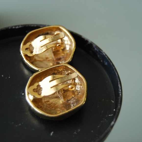 Vintage 80's clip on earrings blue, green and gold - Picture 2 of 3